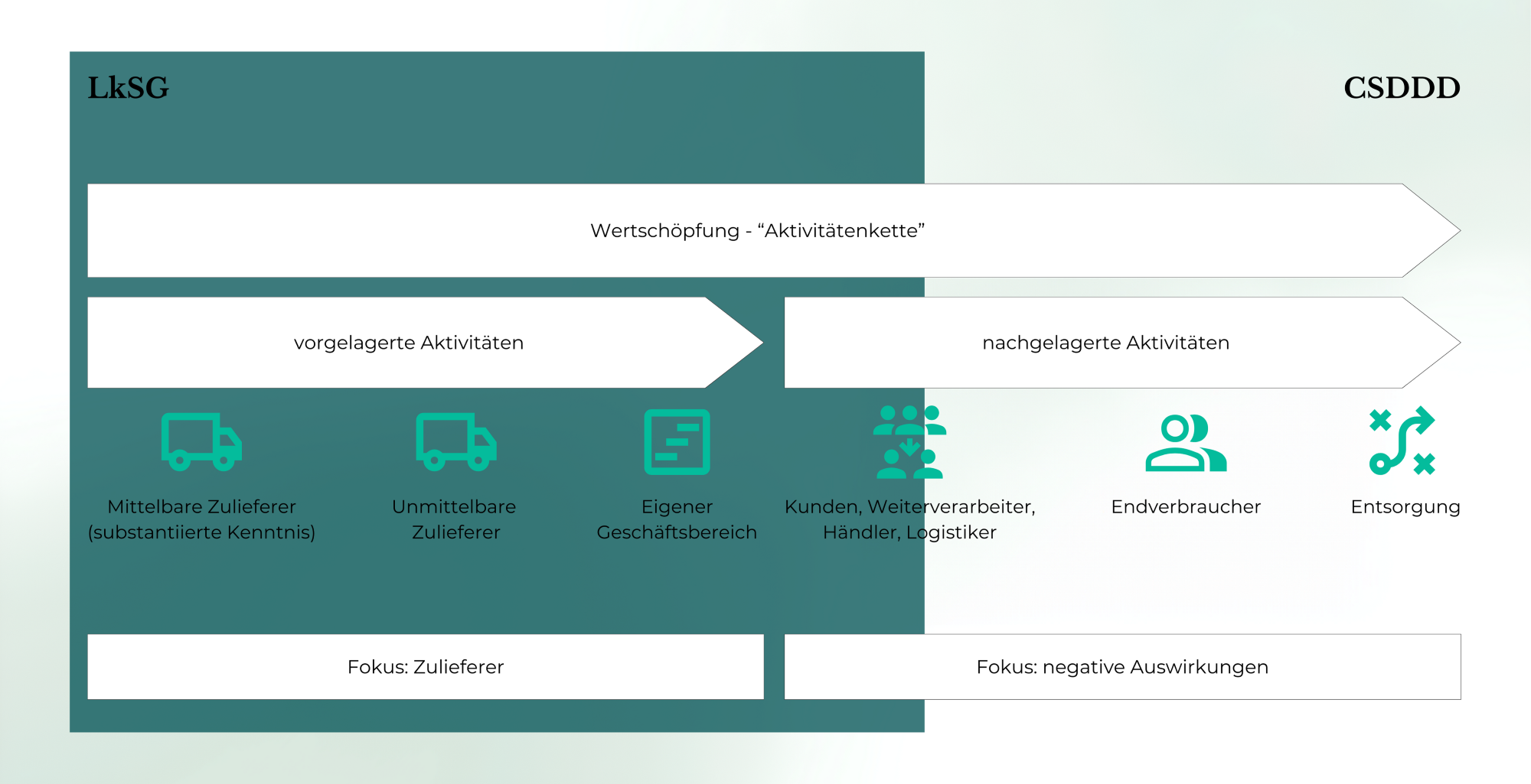 Eine Grafik zum Vergleich des LkSG und der CSDDD.