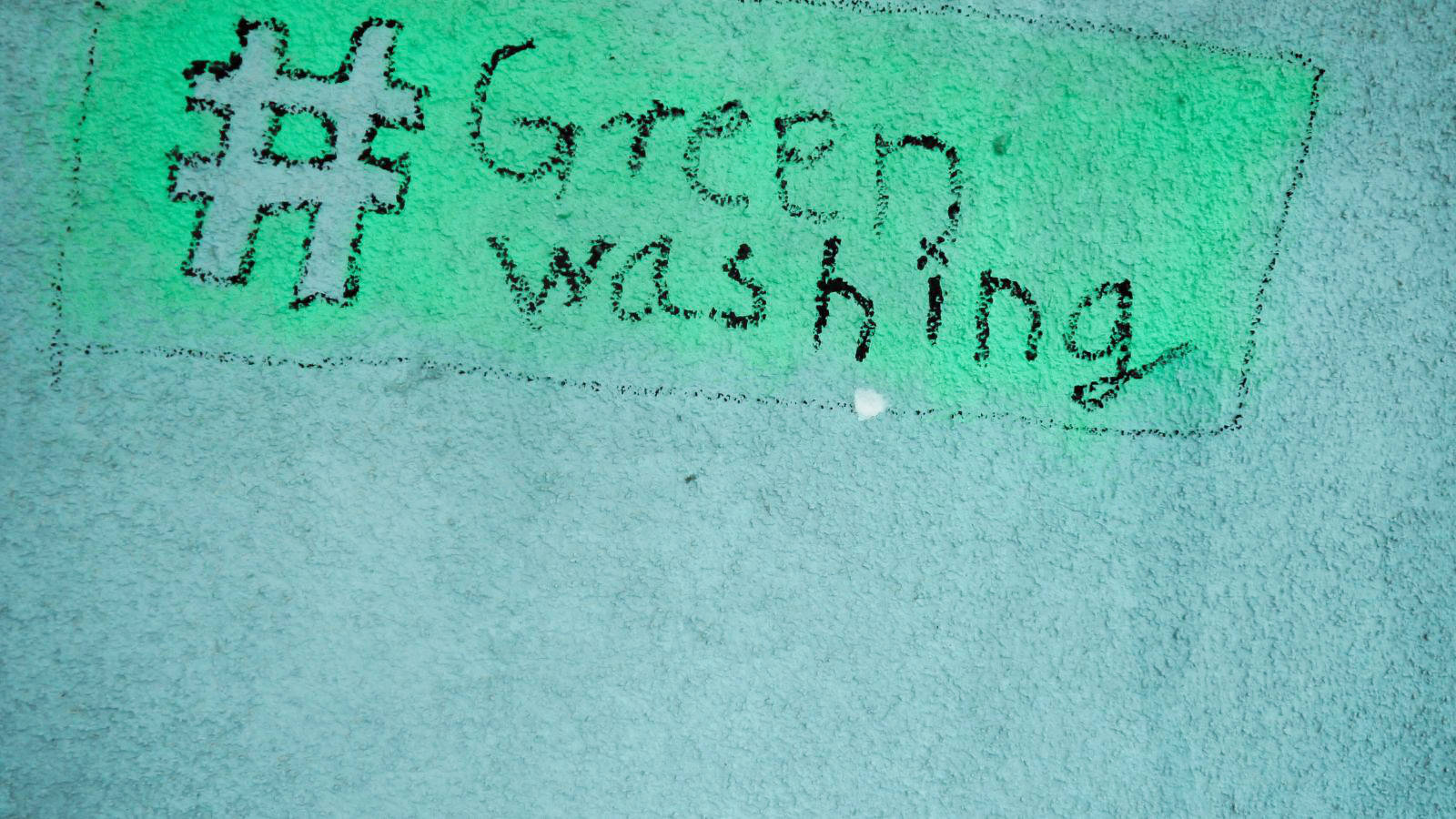 Das Bild zeigt ein Graffiti mit dem Hashtag Greenwashing.
